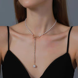 Vintage Beaded Choker Bow Pearl Pendant Necklace for Women
