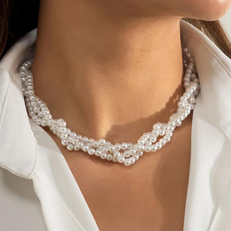 Boho Sweet Pearl Fried Dough Beaded Collar Necklace Women