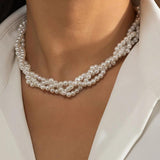 Boho Sweet Pearl Fried Dough Beaded Collar Necklace Women