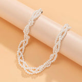 Boho Sweet Pearl Fried Dough Beaded Collar Necklace Women