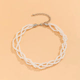 Boho Sweet Pearl Fried Dough Beaded Collar Necklace Women