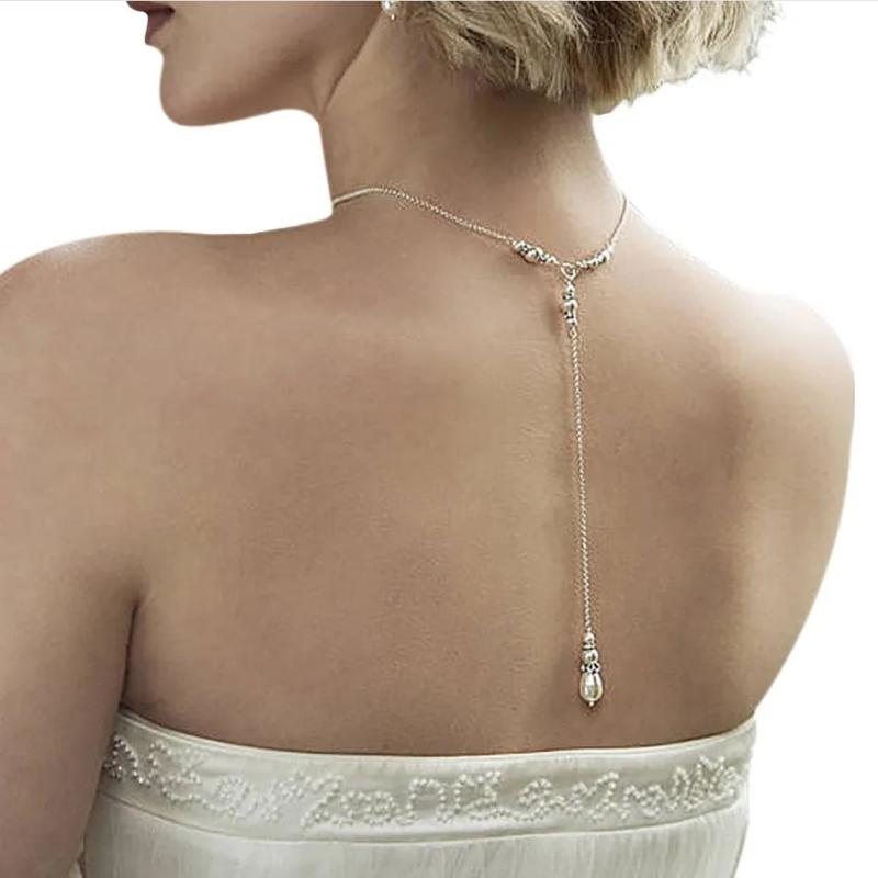 Simulated Pearl Backdrop Necklaces Back Chain Jewelry For Women