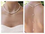 Simulated Pearl Backdrop Necklaces Back Chain Jewelry For Women