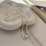 VENTFILLE Silver Pearl Necklace Beads Choker Neck Chain Kpop Vintage Jewelry
