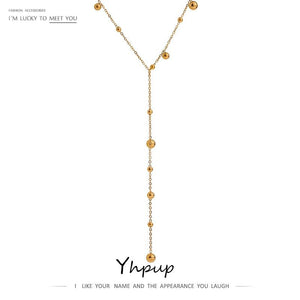 Stainless Steel Bead Pendant Necklace Minimalist Metal Collar Jewelry