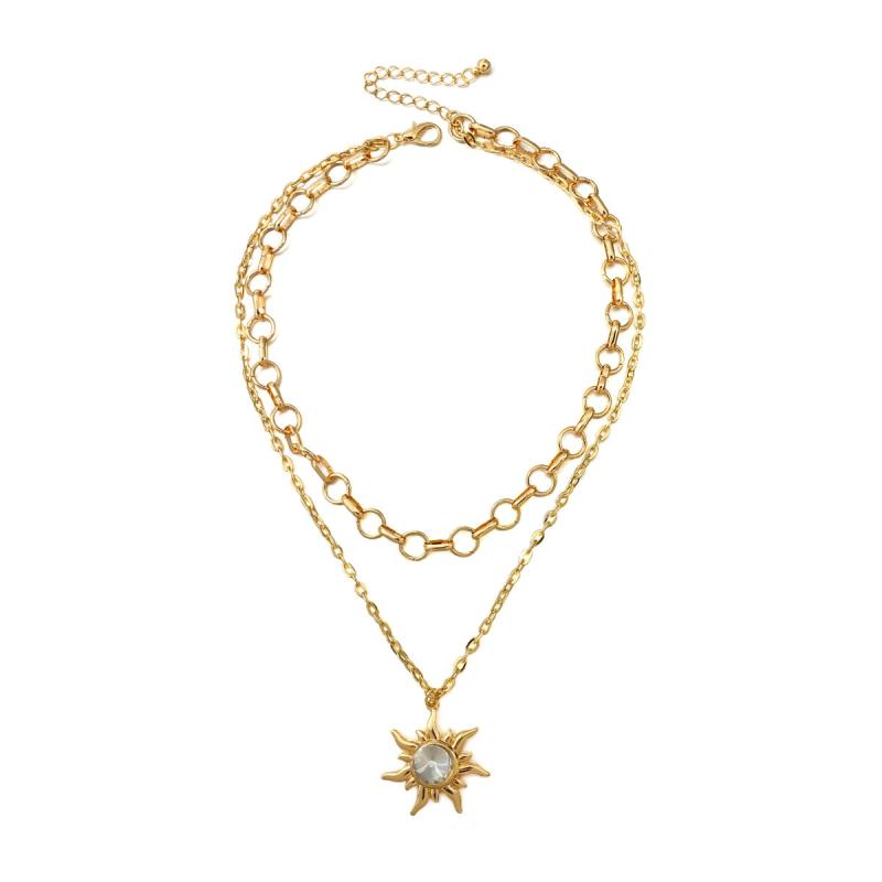 Crystal Sun Pendant Choker Necklace for Women