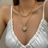 Crystal Sun Pendant Choker Necklace for Women