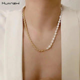 Baroque Pearls Asymmetry Chain Choker Necklace for Women Party