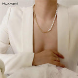 Baroque Pearls Asymmetry Chain Choker Necklace for Women Party