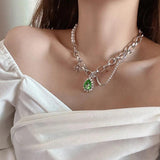 Vintage Green Crystal Rose Necklace for Women Multilayer Chain Choker