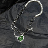 Vintage Green Crystal Rose Necklace for Women Multilayer Chain Choker