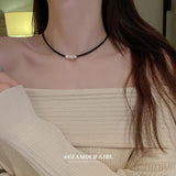 Crystal Beads Chain Choker Necklace with Pearls Pendant