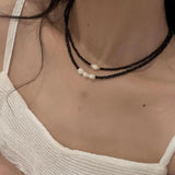 Crystal Beads Chain Choker Necklace with Pearls Pendant