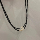 Crystal Beads Chain Choker Necklace with Pearls Pendant