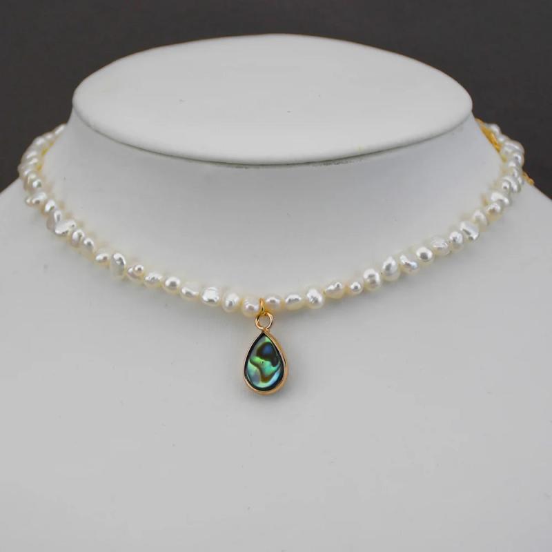 Abalone Pendant Necklace Choker Freshwater Pearl Chain Collar Necklace Women