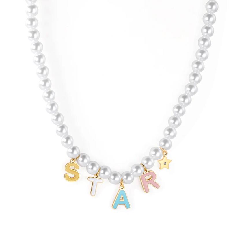 Pearl Pendant Necklace Fairy Letter Chain Necklace With Charm
