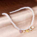 Pearl Pendant Necklace Fairy Letter Chain Necklace With Charm
