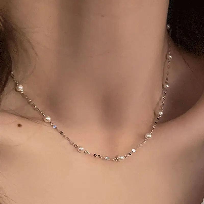 Sparkling Pearl Clavicle Chain Necklace Party Jewelry Women Couples