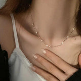 Sparkling Pearl Clavicle Chain Necklace Party Jewelry Women Couples
