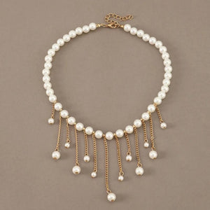 Modern Style Pearl Tassel Necklace Pendant Chain Plated Necklace