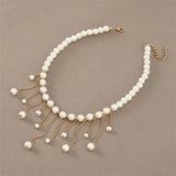 Modern Style Pearl Tassel Necklace Pendant Chain Plated Necklace