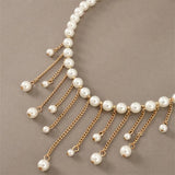 Modern Style Pearl Tassel Necklace Pendant Chain Plated Necklace
