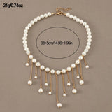 Modern Style Pearl Tassel Necklace Pendant Chain Plated Necklace