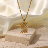 Uworld Mini Pearl Mesh Rectangle Pendant Necklace
