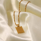 Uworld Mini Pearl Mesh Rectangle Pendant Necklace