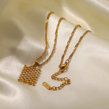 Uworld Mini Pearl Mesh Rectangle Pendant Necklace