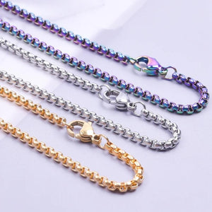1Pc Stainless Steel 2.5mm Square Pearl Link Chain Necklaces For Men