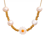 Stainless Steel Shell Flower Pearls Necklace