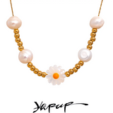 Stainless Steel Shell Flower Pearls Necklace
