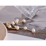 Stainless Steel Shell Flower Pearls Necklace