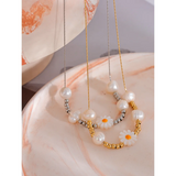 Stainless Steel Shell Flower Pearls Necklace