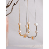 Stainless Steel Shell Flower Pearls Necklace