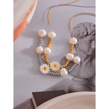 Stainless Steel Shell Flower Pearls Necklace