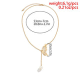 Efily Butterfly Pearl Bridal Backdrop Necklace