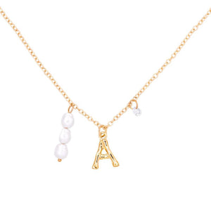 Bamboo Letter Charm Necklace Initials Name Pearl Chain Choker Bohemia Jewelry