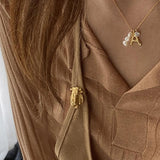 Bamboo Letter Charm Necklace Initials Name Pearl Chain Choker Bohemia Jewelry