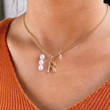 Bamboo Letter Charm Necklace Initials Name Pearl Chain Choker Bohemia Jewelry