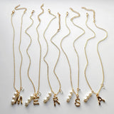 Bamboo Letter Charm Necklace Initials Name Pearl Chain Choker Bohemia Jewelry