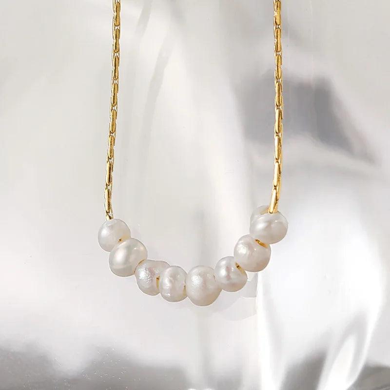 Freshwater Pearl Stainless Steel Chain Necklace for Women Girls