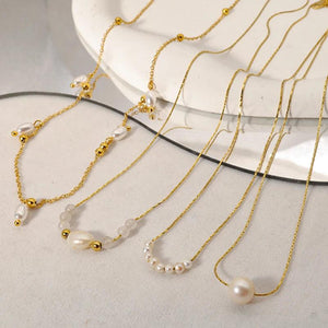 Freshwater Pearl Stainless Steel Chain Necklace for Women Girls