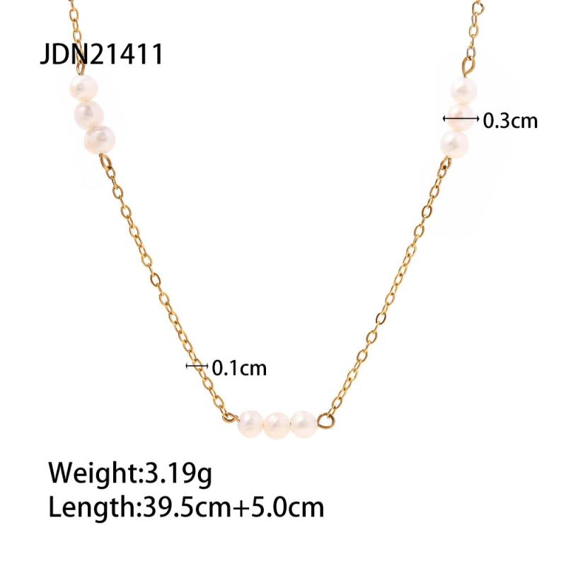 Youthway Double Layer Necklace Colorful Natural Stone Pearl Thin Chain