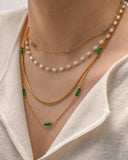 Youthway Double Layer Necklace Colorful Natural Stone Pearl Thin Chain