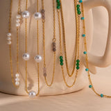 Youthway Double Layer Necklace Colorful Natural Stone Pearl Thin Chain
