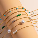 Youthway Double Layer Necklace Colorful Natural Stone Pearl Thin Chain