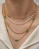 Youthway Double Layer Necklace Colorful Natural Stone Pearl Thin Chain