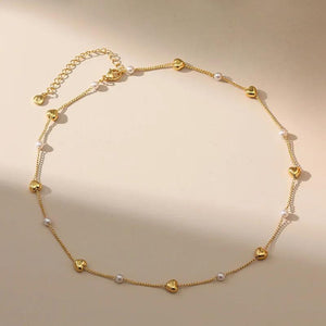 Heart Beads Link Chain Necklace 18k Plated Waterproof Jewelry